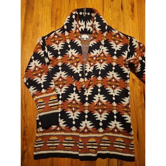 Lucky Brand Open Front Cardigan Sweater Plus Size M Southwestern Print Aztec - Picture 1 of 11